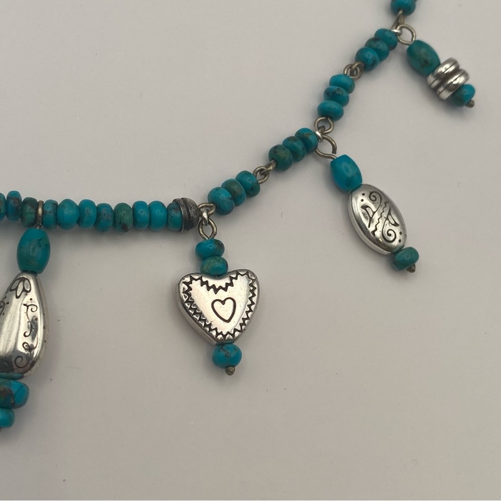 Brighton Silver and Turquoise Beaded Charm Necklace - Picture 4 of 5